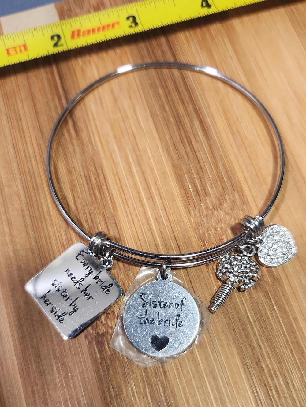 Sister of the Bride Silver Charm Bangle Bracelet